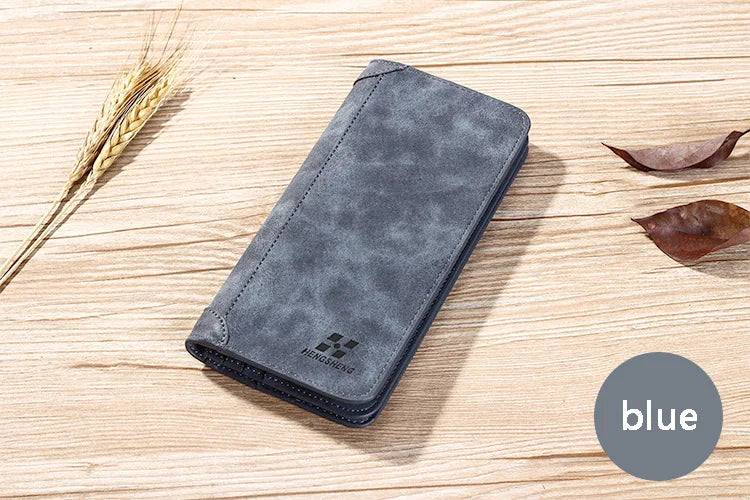 Long Men's Wallet Retro Casual Brand Wallet Korean Version Clutch Large Capacity Frosted Card Holder