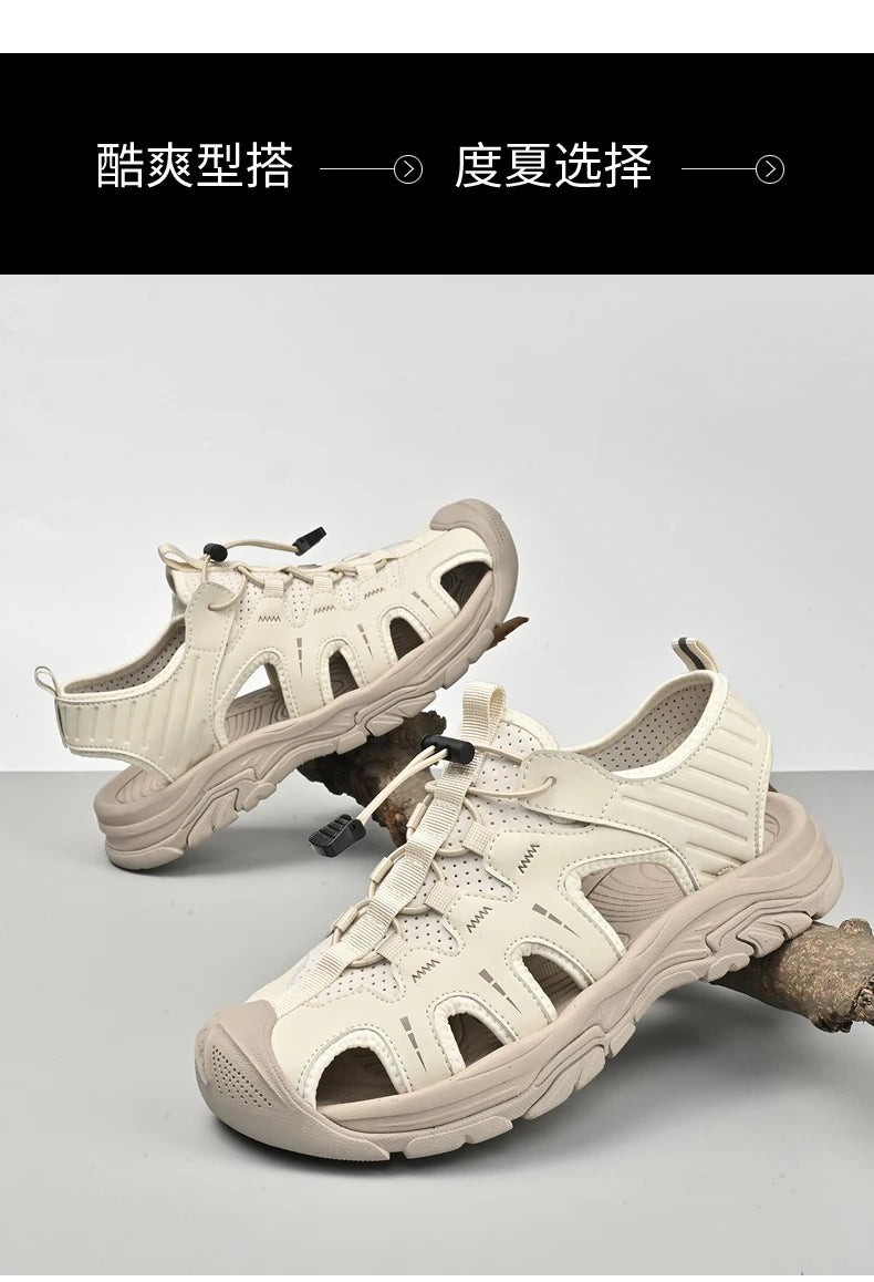 Jumpmore Fashion Men's Leather Sandals Summer Outdoor Hiking Shoes Size 38-45