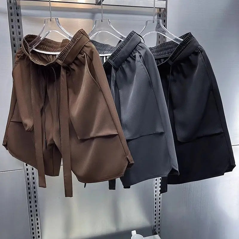 Summer New Shorts Men Thin Casual Loose Tooling Five-point Pants Solid Pocket Pantalones Cortos Hombre Elastic Waist Sweatpants