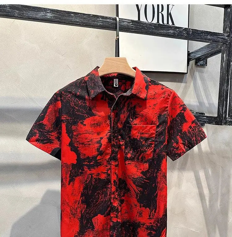 Men's Clothing 2025 Summer Fashion Vintage Print Button Up Shirt Casual Streetwear Y2K Short Sleeve Loose Tops Camisas De Hombre