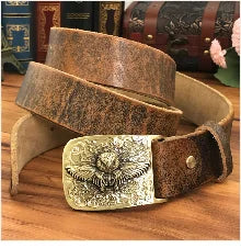Brass Owl Belt Buckle Yellow Belts For Men Ceinture Homme Men Leather Belt Cowboy Jeans Male Leather Belt Strap Wide MBT0106