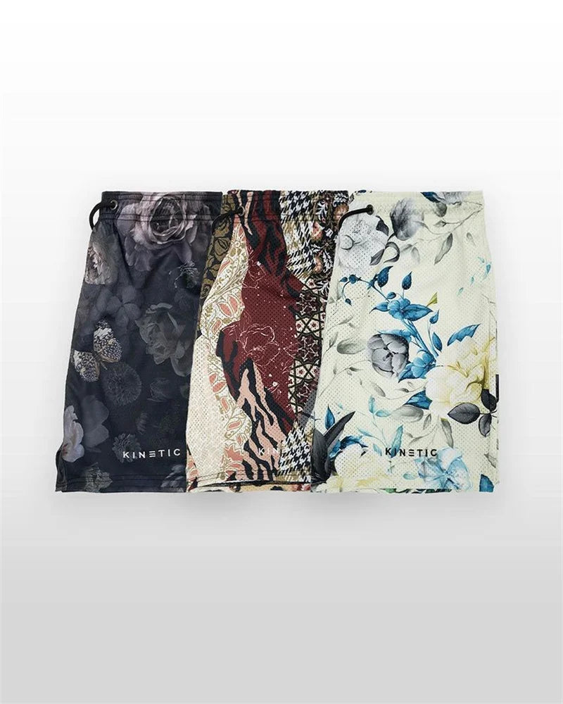 Summer New men short pant Rose Design Casual Shorts Street Hip Hop Fitness Polyester Fast Dry Breathable Embroidery Men Shorts