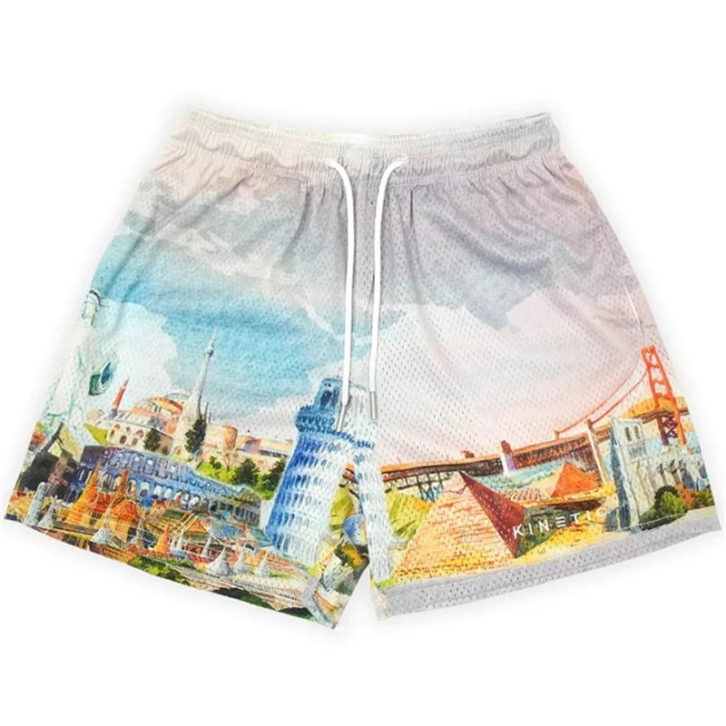 Summer New men short pant Rose Design Casual Shorts Street Hip Hop Fitness Polyester Fast Dry Breathable Embroidery Men Shorts
