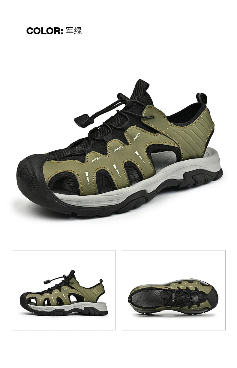 Jumpmore Fashion Men's Leather Sandals Summer Outdoor Hiking Shoes Size 38-45