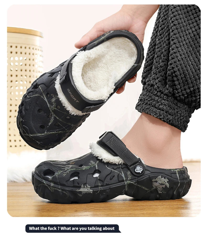Waterproof cotton slippers for men winter 2024 new cashmere thickened warm waterproof non-slip indoor shoes