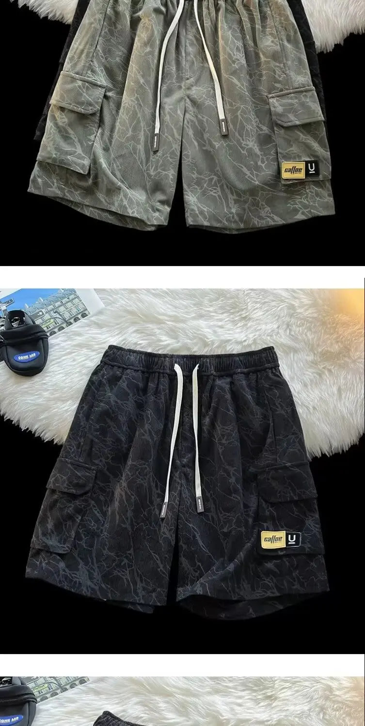 Working Shorts Men's 2025 New Summer Trendy American Functional Pants Loose Straight Five-point Pants Short Shorts for Man Jeans