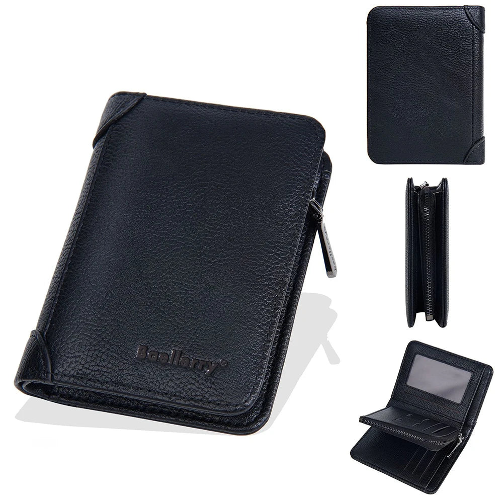Vintage Leather Wallet for Men Baellerry RFiD Blocking Short Bifold Wallet with Zipper Closure and Coin Pocket Small Mens Purse