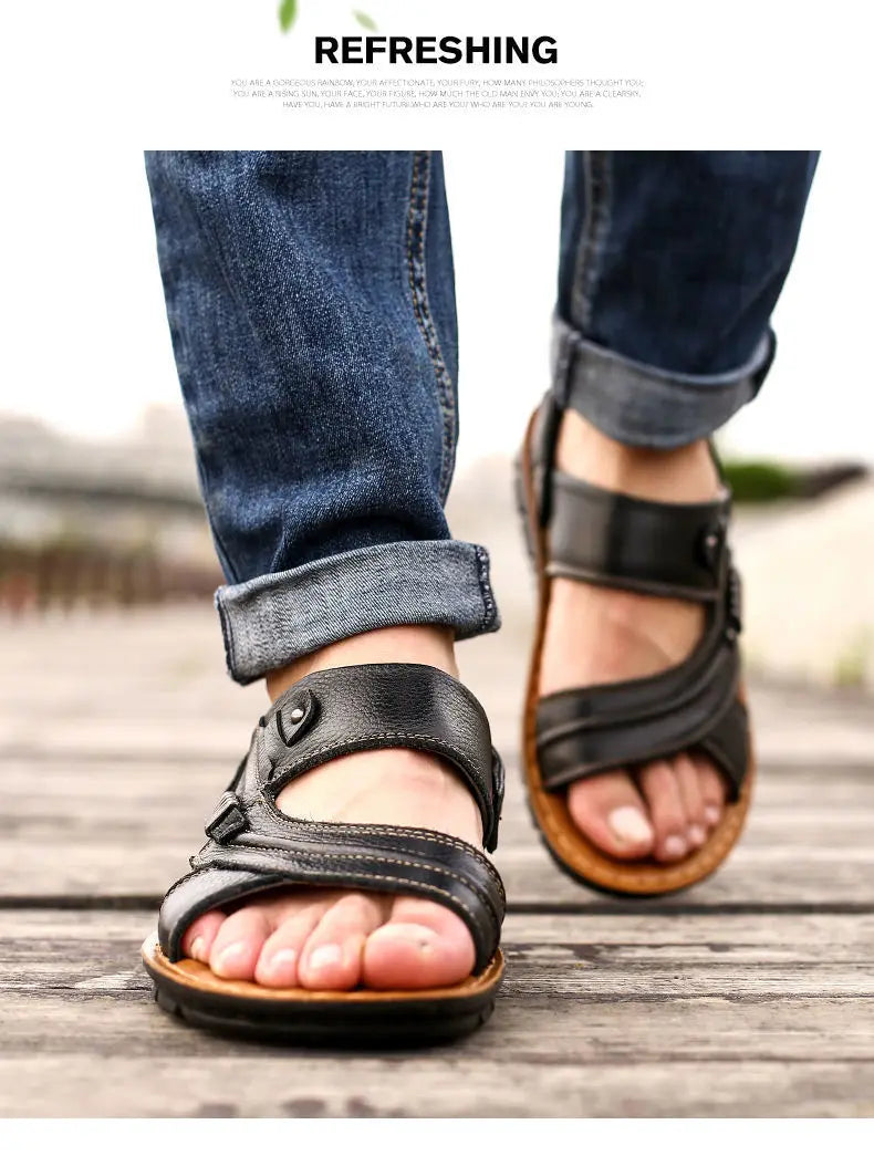 Men's Sandals Fashion Casual Leather Sandals Outdoor Non Slip Trekking Sandalias Summer New Beach Shoes for Man Designer Slipper