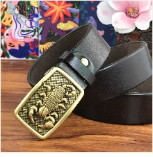 Brass Cowboy Belt Buckle Luxury Men Leather Belt Ceinture Homme Yellow Belts For Men Wide Male Strap Jeans Waist MBT0537