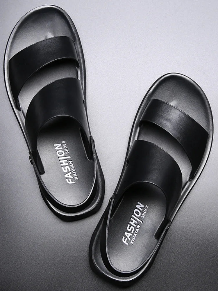 Summer Dress Men Sandals Leather New 2025 Fashion Vintage Men Shoes High Quality Soft Comfort Casual Flats Beach Male Slippers