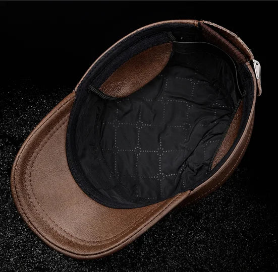 2025 New Men Spring/Winter Real Leather Black/Brown Flat Baseball Caps Male 54-62 cm Customized Size Outdoor Snapback Golf Hat