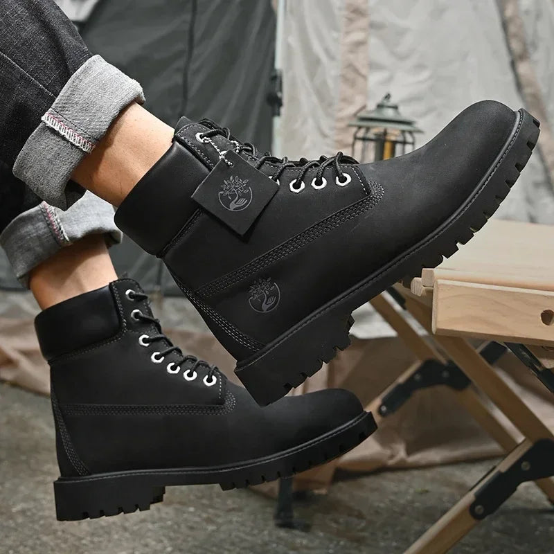 Boots Men High Top Boots Men's Leather Shoes Winter Fashion Plush Warm Shoes Outdoor Sneakers Lace Up Non-Slip Ankle Boots Male
