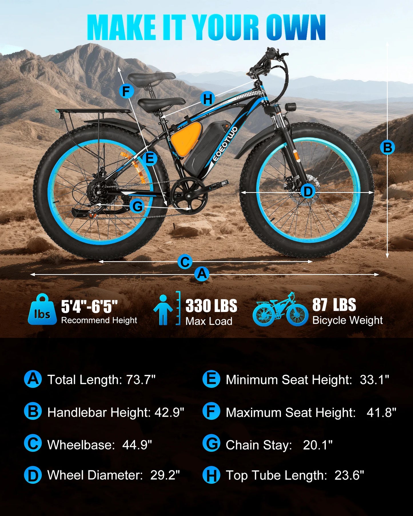 EOEOTWO 1500W Peak Electric Mountain Bike for Adults, 48V20Ah Battery, 30MPH Top Speed, 26" Fat Tire E-Bike with NFC, US Stock