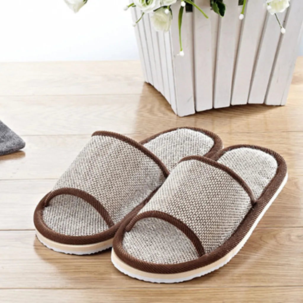 Linen Slippers For Men And Women Indoor Floor Slippers Domestic Flat Shoes Home Slippers Indoor Flat Shoes Sandals