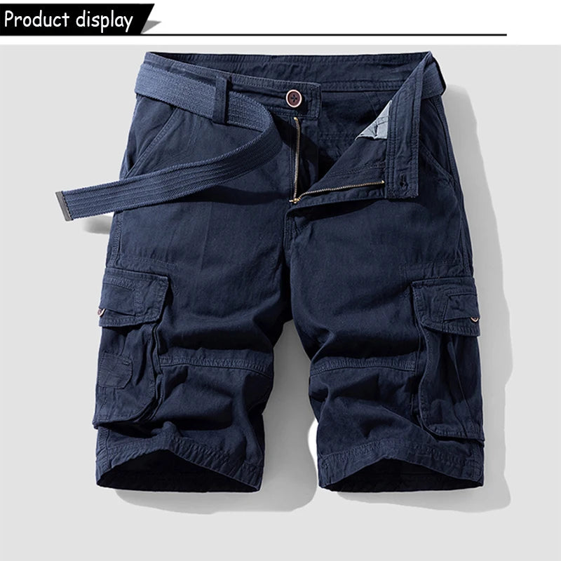 New Men Summer Outdoor Leisure Buttons Cargo Style Shorts Men Solid Straight Cotton Comfortable Fashion Design Short Pants Male