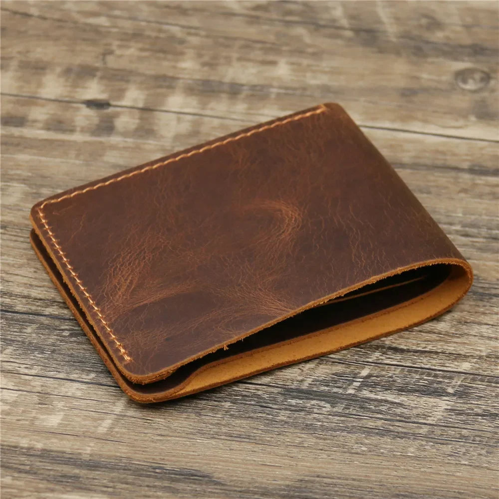 Men's Crazy Horse Leather Wallet, Genuine Leather Wallet, Card Bag, Simple Retro European and American Style, Mens Purse