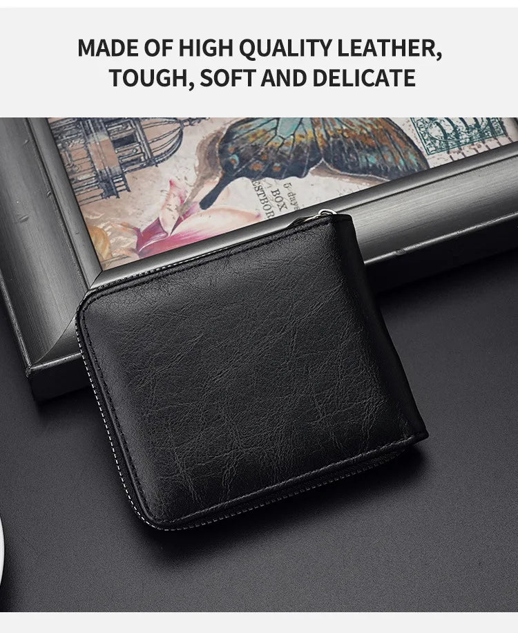 Leather Men’s Wallet Luxury Mens Purse Male Zipper Card Holders with Coin Pocket Rfid Wallets Gifts for Men Money Bag
