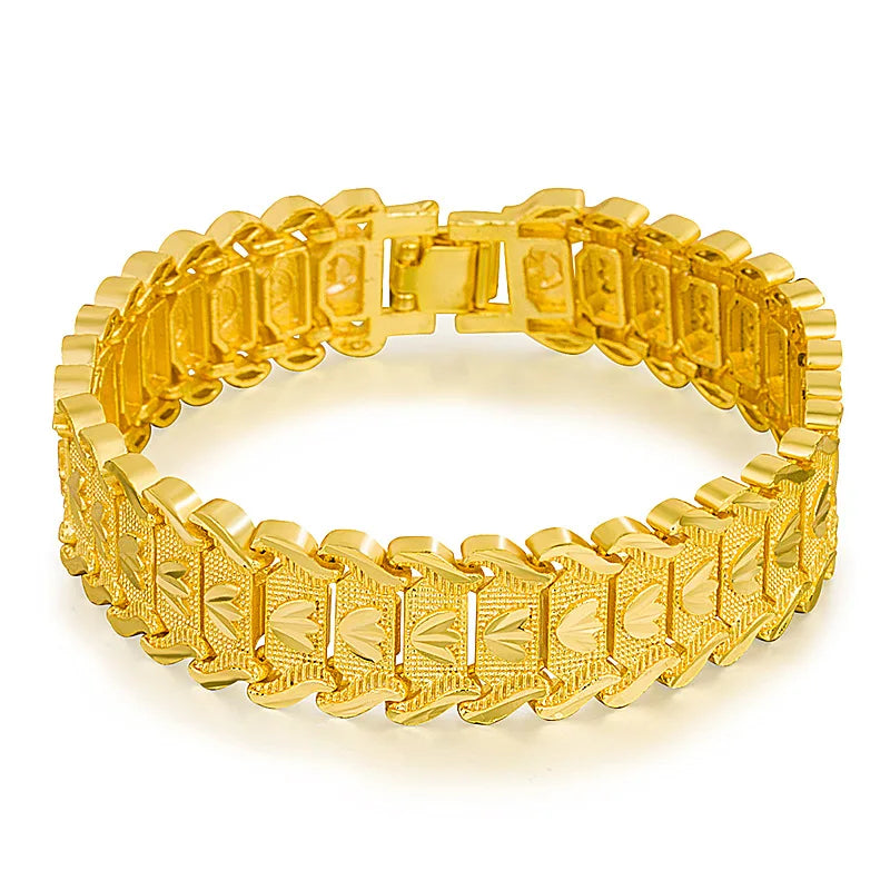 SAIYE 21cm Retro Fashion European Coin Gold Plated Jewelry 24K Gold Men Wide Bracelet Watch Chain Wholesale