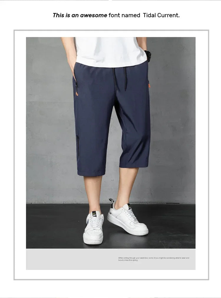 Men's Shorts Summer Thin Soft Cropped Pants Sports Casual Straight Shorts Oversize Sweatpants Quick Drying Jogger