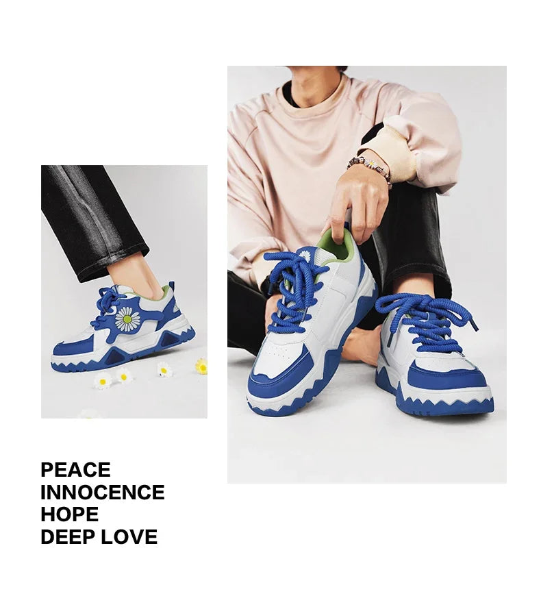 Sneakers Men Trendy Mixed Color Lace-up Thick-soled Casual Shoes Non-slip Shoe Round Toe Men Board Shoes Zapatillas Hombre