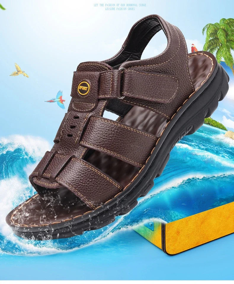 Genuine Leather Men Sandals High Quality Causal Shoes for Men Outdoor Non-slip Beach Shoes Fashion Designer Cowhide Men Slippers