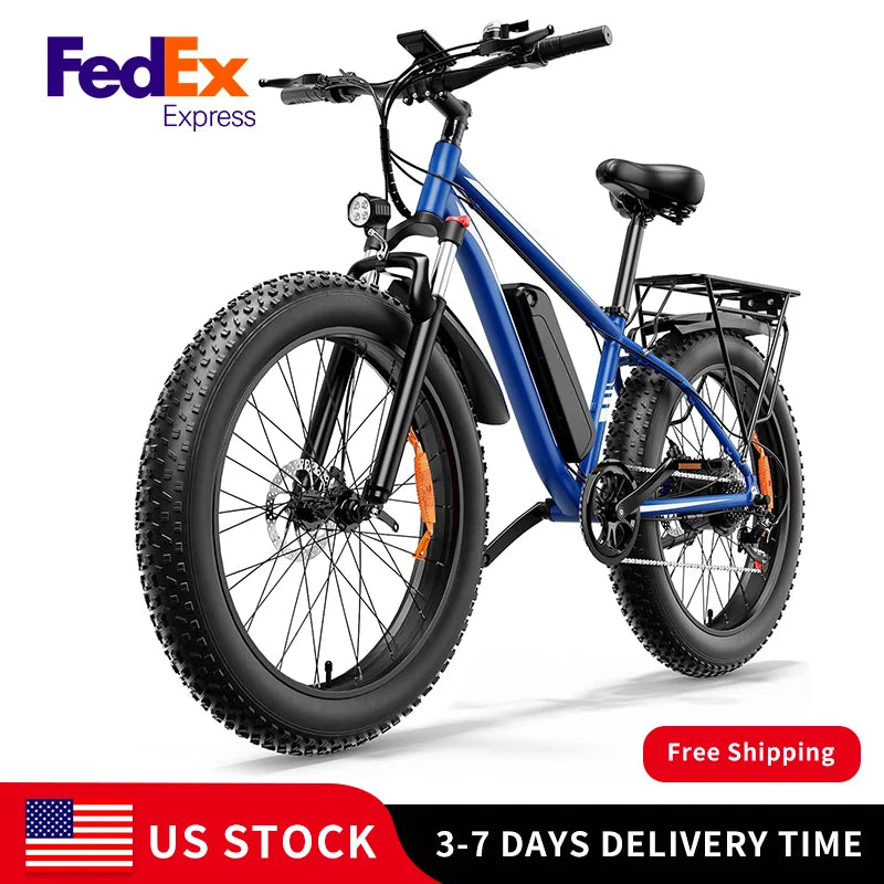 US Fast Shipping B;ue  E-Bike 1000W Motor 48V15AH Lithium Battery Off road TireE-bike for Men