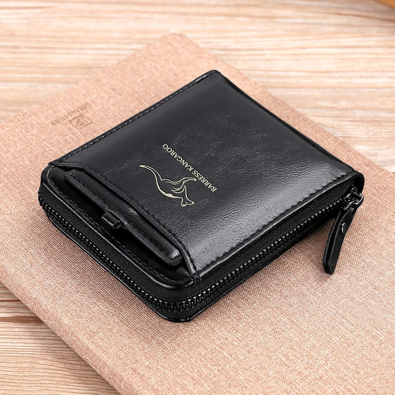 Leather Wallet	for Men Fashion Cardholder Men's	Luxury Designer Purse with Zipper	Card Holder Short Money Bag Man Gift Mens