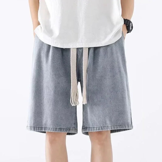 Men New Casual Shorts Male Summer Fashion Straight Leg Five Quarter Loose Fit Denim Pants High Street Wide Leg Baggy Pants