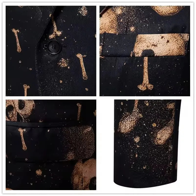 Skull Printed Mens Suit Pant Sets Trajes De Hombre Modernos Halloween Costumes Luxury Designer Nightclub Party Blazer Trousers