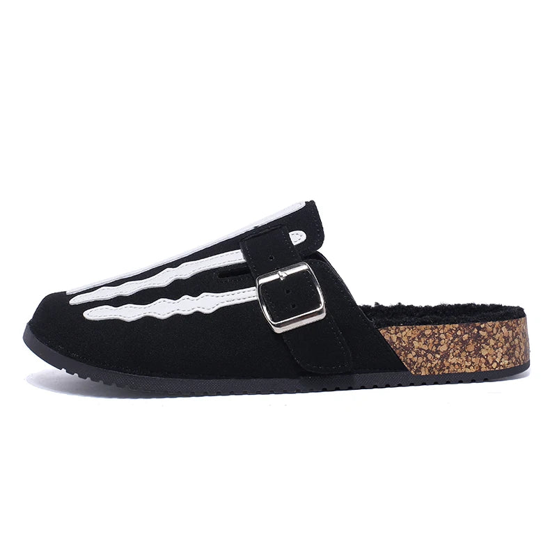 Men's Slip-On Slippers, Skull Print Design, Casual Backless Mule Sandals, Suitable for Indoor/Outdoor Wear, Minimalist Street Style, Daily Walking and Casual Comfortable Slippers