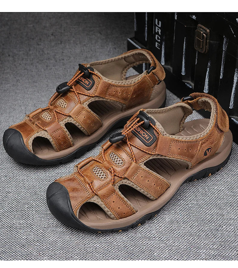 2025 Summer Men Sandals Leather Mens Casual Shoes Breathable Outdoor Sandals for Men Beach Shoes Slippers Fashion Roman Shoes