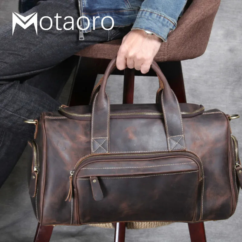 New Men's Leather Travel Bag Premium Genuine Leather Business Backpack - RFID Anti-Theft Outdoor Duffel Bag for Business