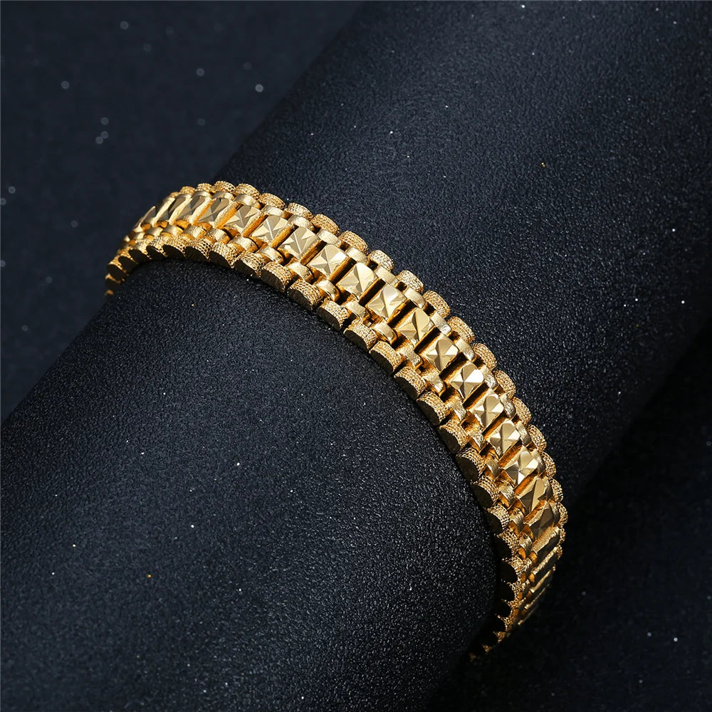 Classic Bracelet Wholesale 8/12MM Trendy Male Gold Color Chunky Hand Chain Link Bracelet for Men Women Jewelry Pulseira P166