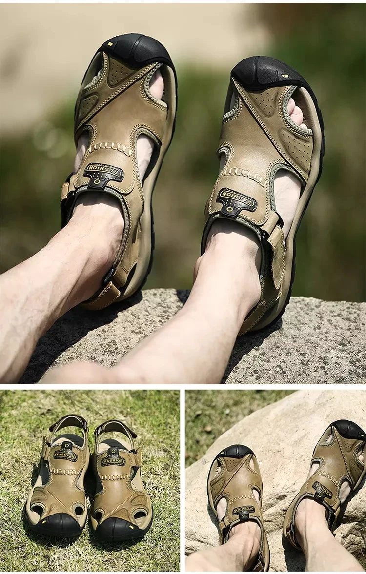2025 Genuine Leather Men Shoes Summer New Large Size Men's Sandals Men Sandals Fashion Sandals Slippers Big Size 38-47