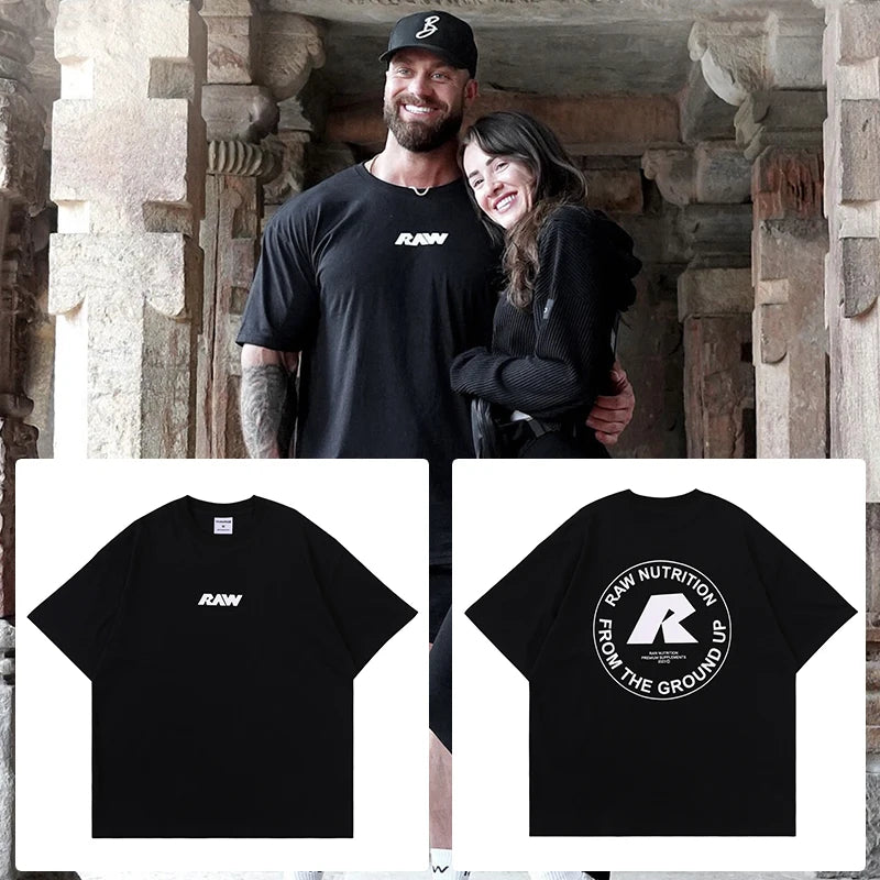 New Gym Fitness T-shirt Loose Oversized Cotton Men Short Sleeves Bodybuilding Sports Tees Summer Training Workout Jogging Tops