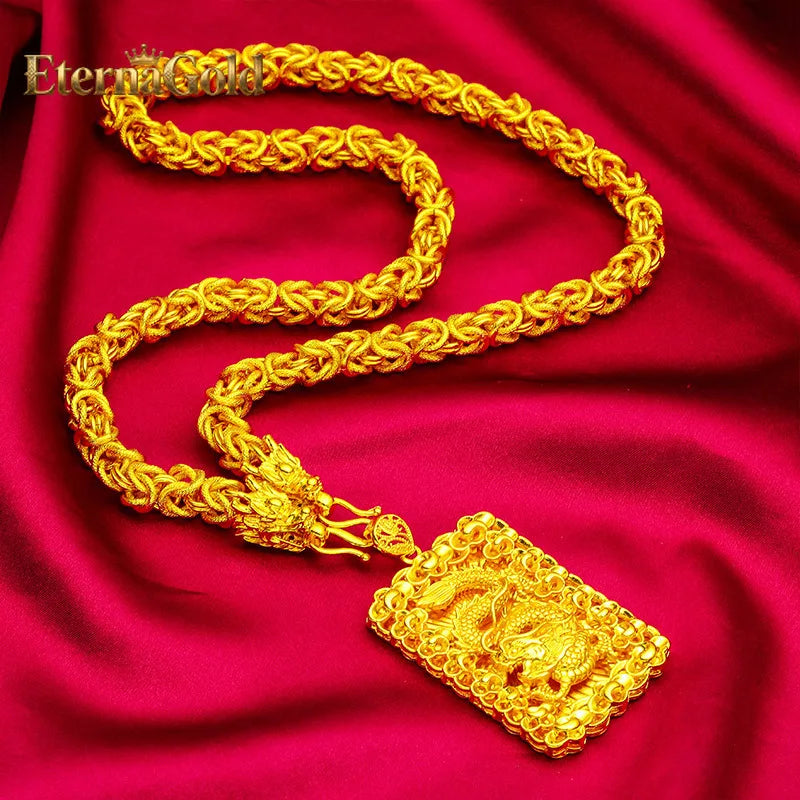 EternaGold  Bold Dragon Pendant Men 24K Gold AU999 - Sharp 3D dragon carving, 24K/AU999 pure gold, heroic bold aura for men