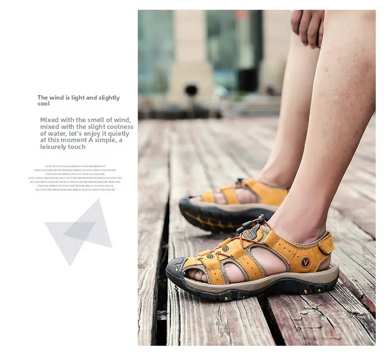 Men Sandals Summer New Large Size Outdoor Casual Beach Shoes Anti Slip Durable Breathable Toe Cover Sandals244
