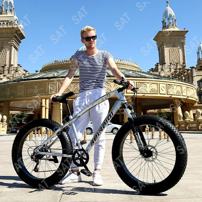 AAFor Leopard 26 Inch 7 Gear Shock Big Tyre Double Disc Brake Snowmobiles Mountain Bike Fat Tyres Beach Bicycle