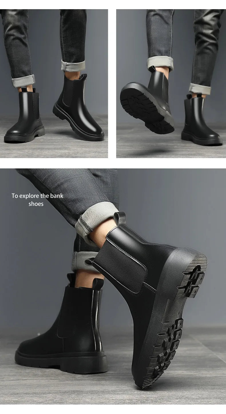 Men's Autumn Chelsea Boots Outdoor high top fashion shoes British style  versatile mid top boot Casual comfortable male shoe
