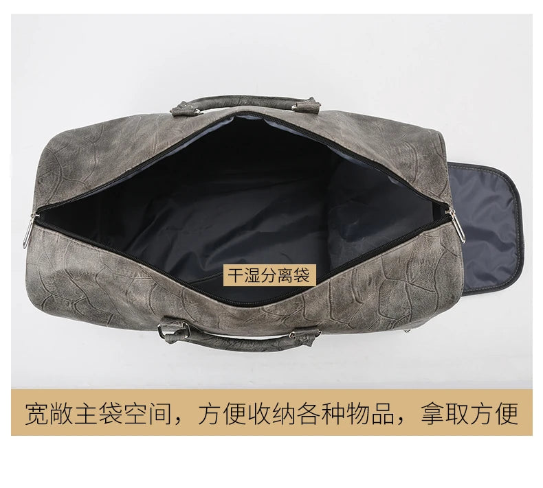 Soft Leather Travel Bag Large Capacity Fashion Weekend Bag Handle Bag Lightweight Sports Gym Bag With Separate Shoe Compartment