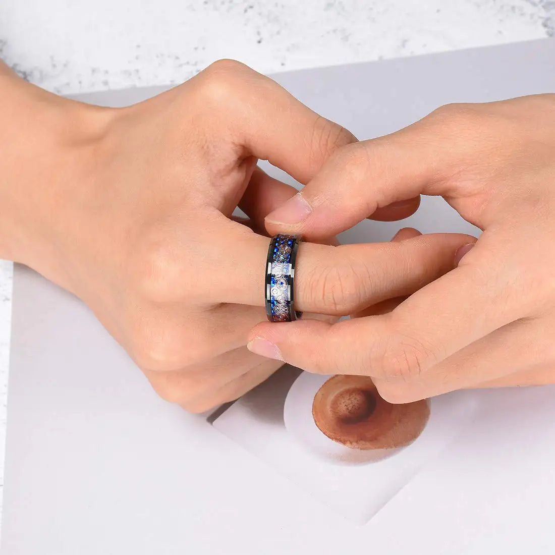 Fashion Men’s Silver Color Black Stainless Steel Ring Groove Multi-Faceted Ring For Men Women Engagement Ring Anniversary Gifts