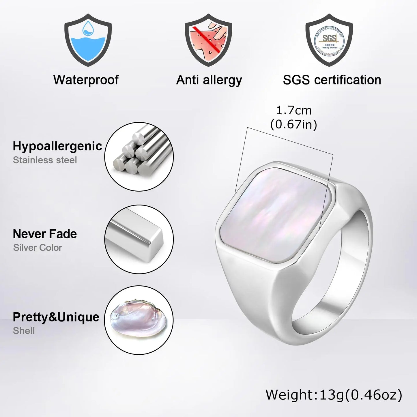 Vnox Punk Square Signet Ring for Men Boys, 17mm Wide Silver Color Stainless Steel Finger Rings, Hip Hop Party Jewelry Gifts