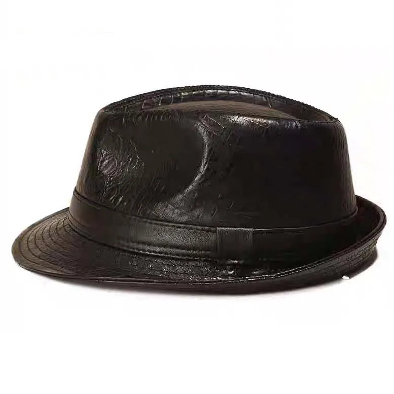 Genuine Leather Cowhide Formal Hat Gentleman Cowhide Short Brim Black/Brown Top Hat Male Shows Gentleman Air Vent Fedora