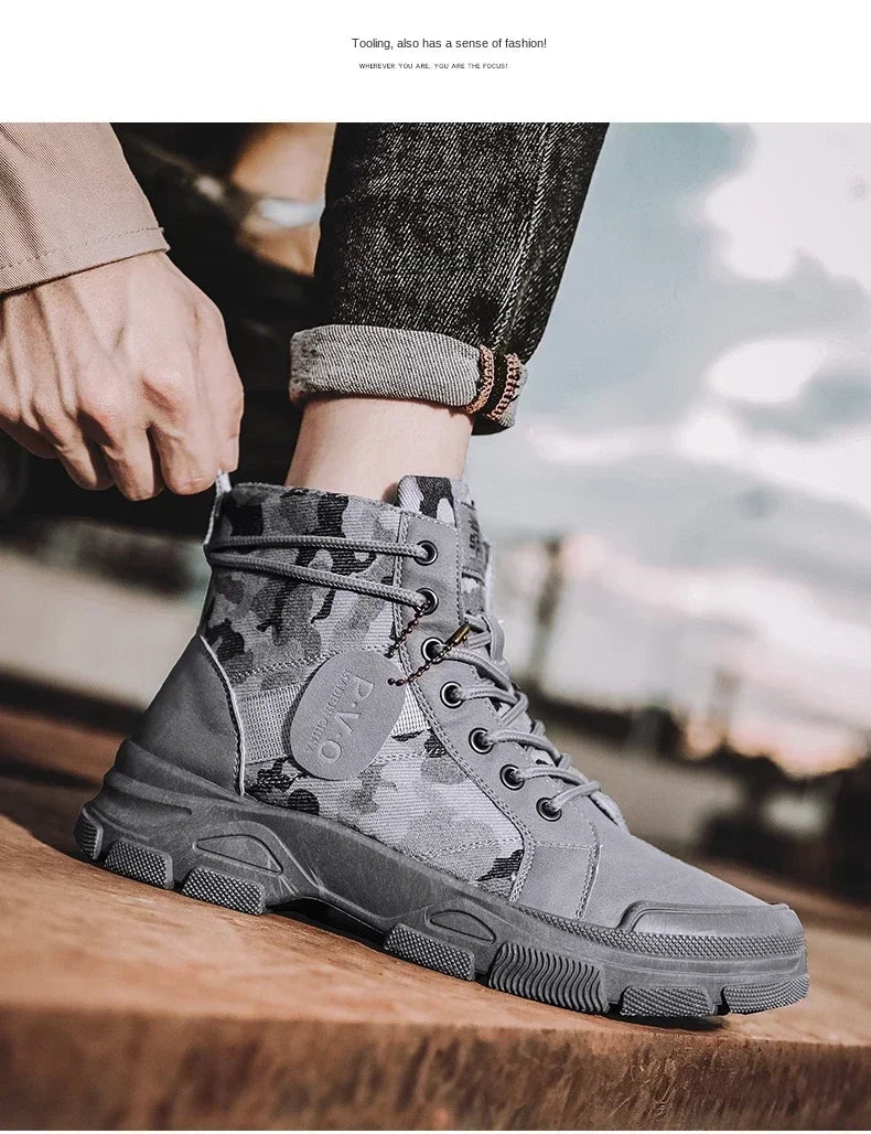 Boots for Men Autumn High Top Camouflage Desert Casual Flats Mens Boot Breathable Non Slip Work Shoes Motocross Boots