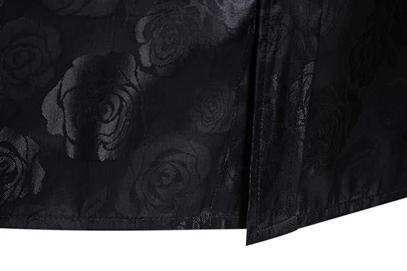 Shirt Men Fashion Gentleman Business Casual Slim Fit British Style Solid Color Button Rose Print Button Shirt Dress Shirt