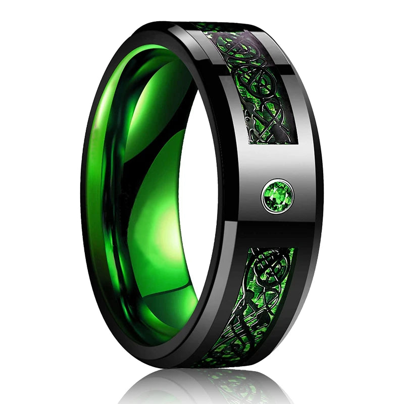 Fashion 8mm Green Color Titanium Stainless Steel Rings for Men Women Black Brushed Men Promise Rings Wedding Party Jewelry Gifts
