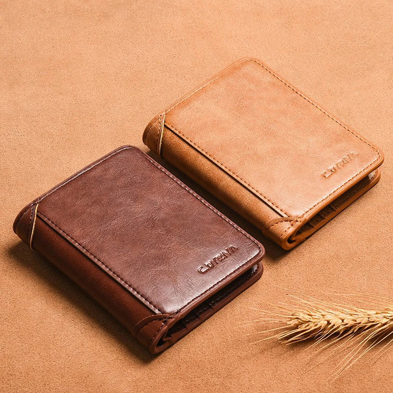 Men's wallet, wallet, integrated card bag, multifunctional vertical three fold leather wallet