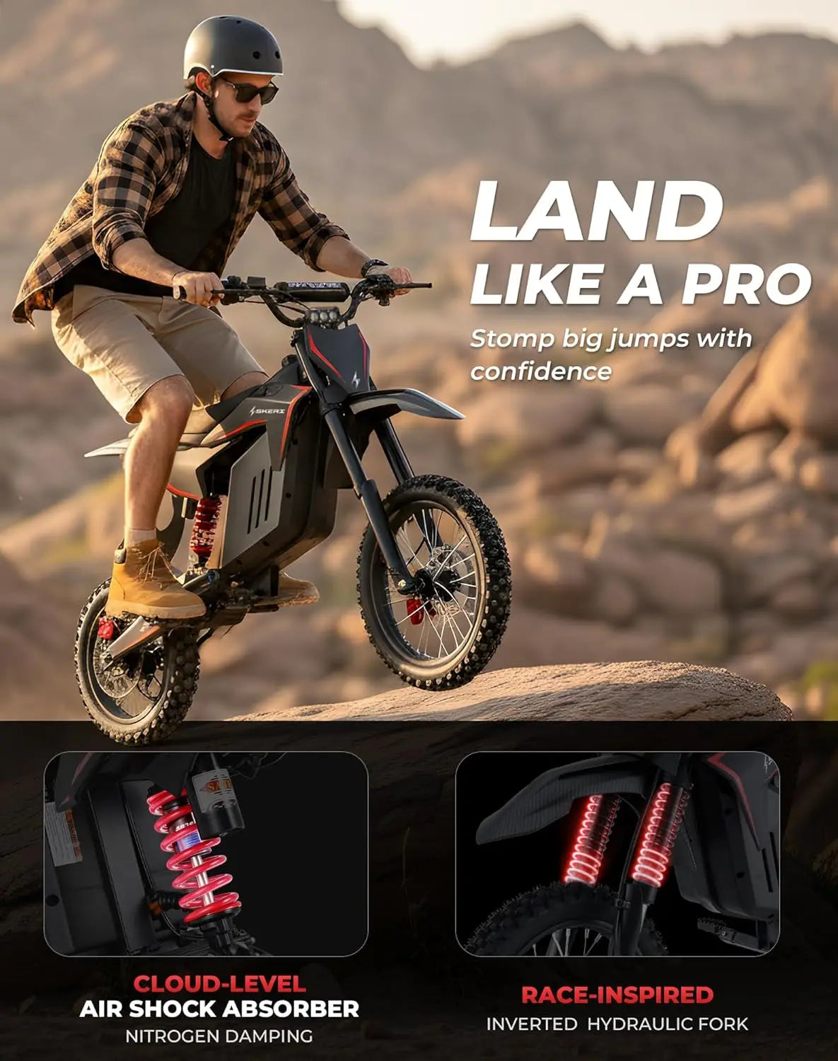 Electric Dirt Bike for Adults & Teens, 14"/12" Fat Tire 3200W Motor 37MPH Off-Road EBike, 48V 21Ah Battery, Customized