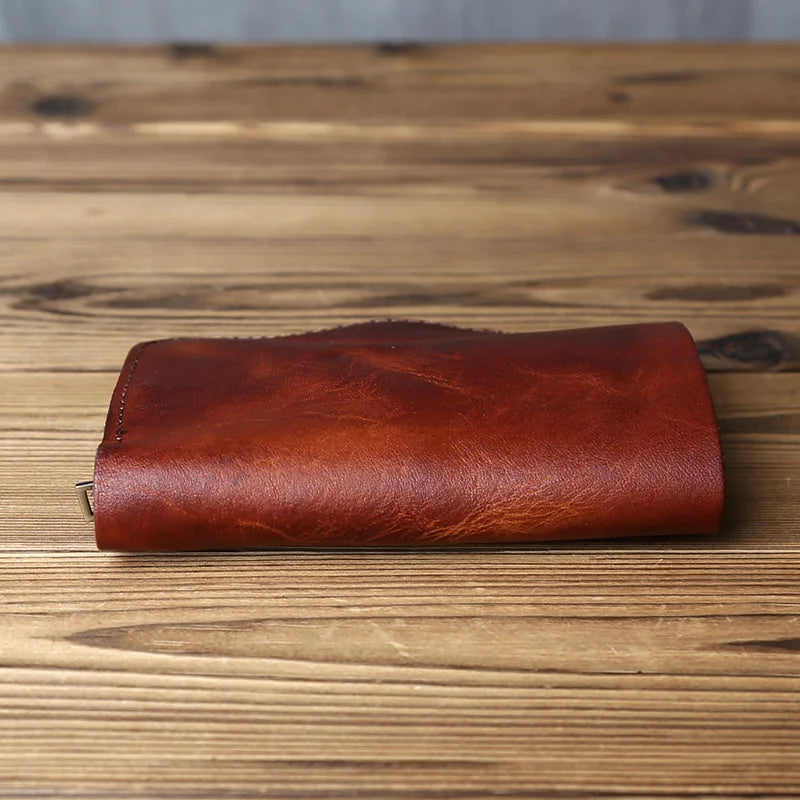 Retro Handmade Leather Wallet for Ladies Top Layer Cowhide Men's Short Wallet Wiping Color Buckle Bag Vertical Credit Card Bag