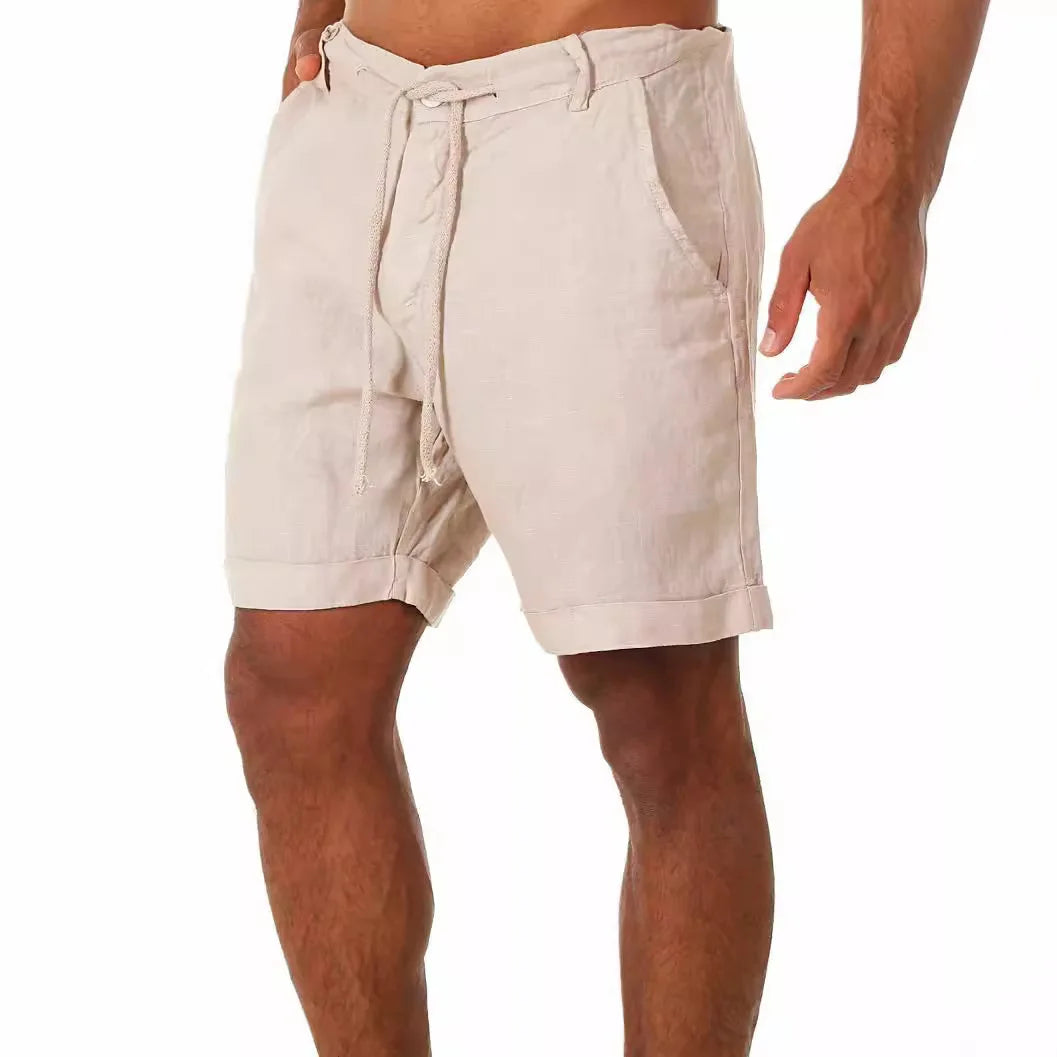 Men's Shorts in Summer New Button Drawstring Fashionable Street Simple Pocket Basic Versatile Casual Five-point Pants
